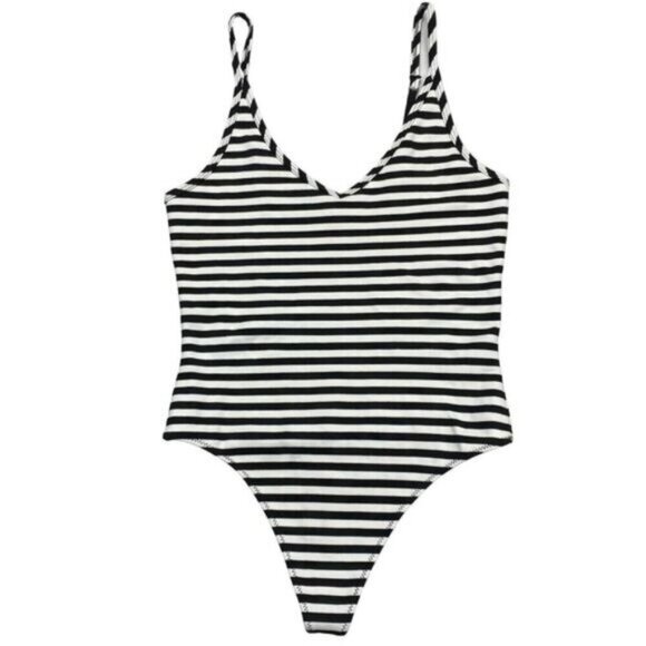 Aritzia Sunday Best Annie Striped Thong Bodysuit Small Black White - Picture 5 of 6
